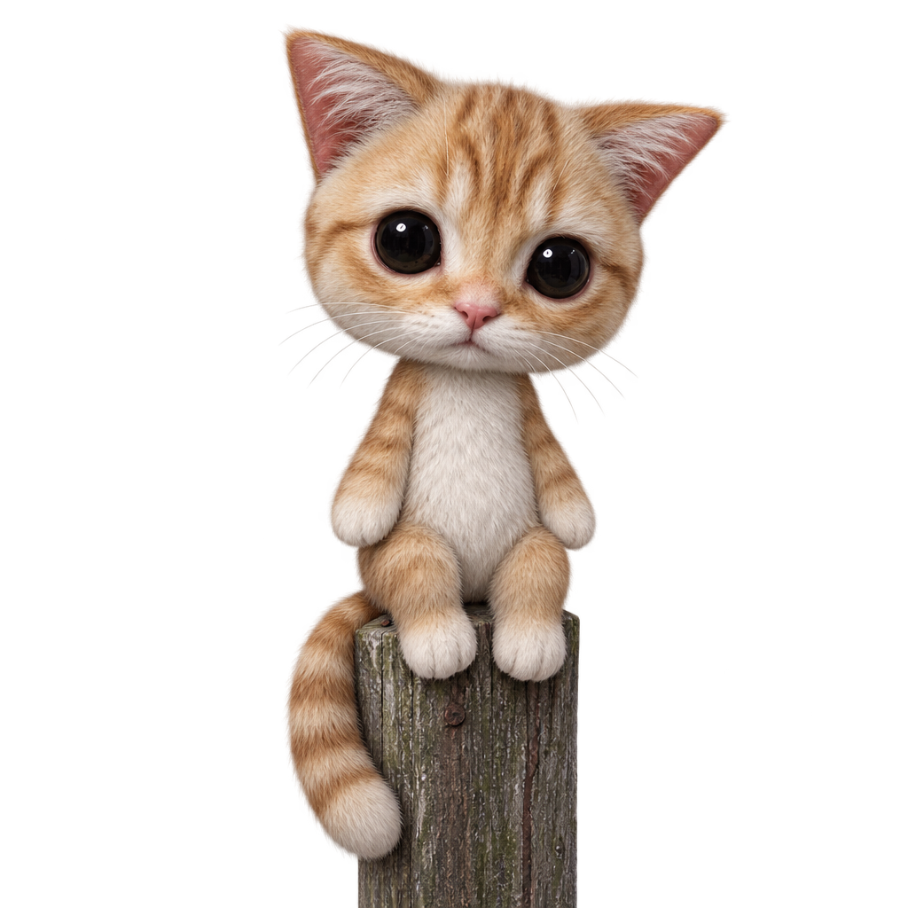 Fog Cat perched on top of a weathered wooden fence post